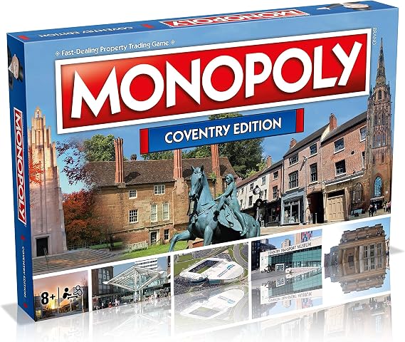 Winning Moves Coventry Monopoly Board Game, Advance to the Transport Museum, Skydome and Charter House, 2–6 players makes a great gift for players aged 8 plus