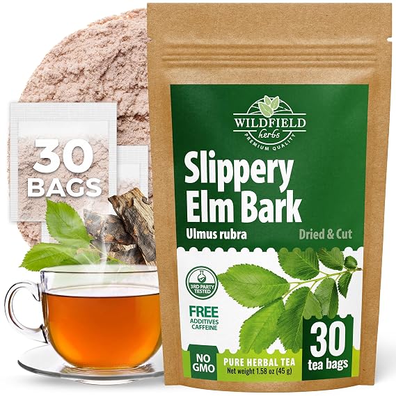 30 Bags Slippery Elm Tea Herbal Tea (Ulmus Rubra) - 30 Count 1.5g Bags Slippery Elm Bark Herb Olmo