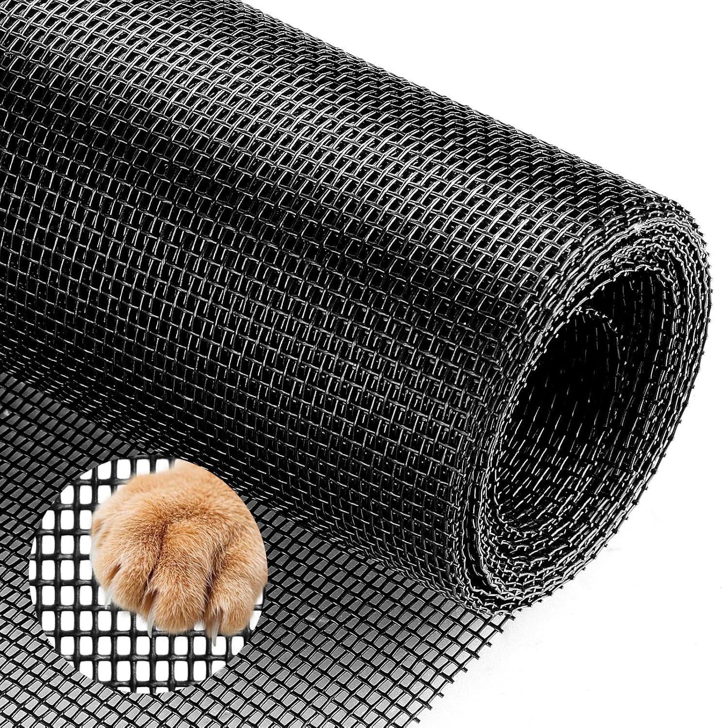 Pet Proof Window Screen 48.4 x 100inch Pet Screen Door Mesh Flexible Pet Resistant Screen Mesh Window Screen Repair Kit Black Patio Screen Replacement Kit to Stop Cats Pet Running Out