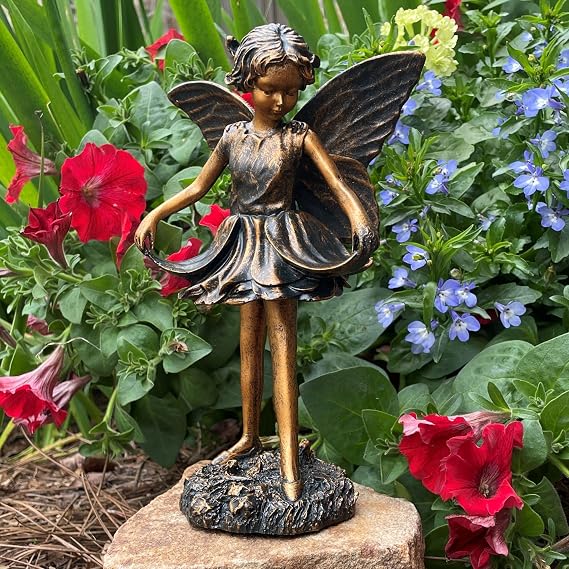 homestyles 8 H Fairy Emily Angel Garden Statue in Bronze Finish Outdoor Figurine