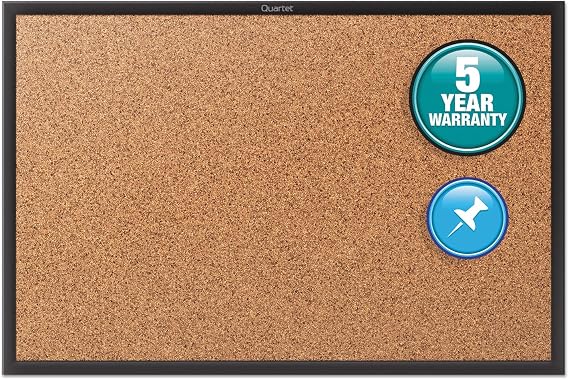 Quartet Cork Bulletin Board 36"W x 24"H Pin Board, Black Aluminum Frame (2303B)