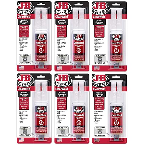 J-B Weld 50112 6 Pack 0.85 oz. ClearWeld Syringe Quick Setting Epoxy, Clear