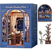 DolphinIsle Book Nook Kits for Adults, DIY Booknook Bookshelf Decor 3D Wooden Puzzle Starlight Reading Nook with Twinkling Starry Sky