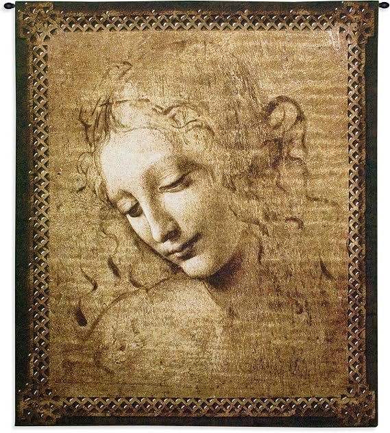 Head of a Woman by Leonardo da Vinci | Woven Tapestry Wall Art Hanging | Renaissance Oil Painting Masterpiece La Scapigliata? | 100% Cotton USA Size 53x45