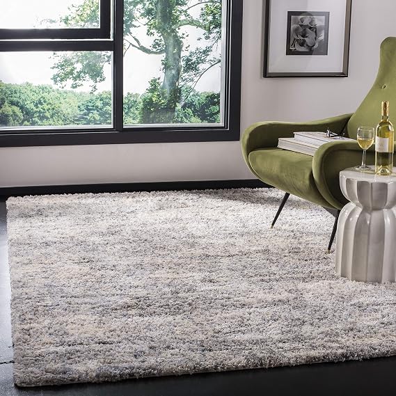 SAFAVIEH Area Rug 6x9 - Berber Shag Collection - Grey Blue & Cream, Non-Shedding & Easy to Clean, Ideal for Living Room, Bedroom, Dining Space (BER219G)