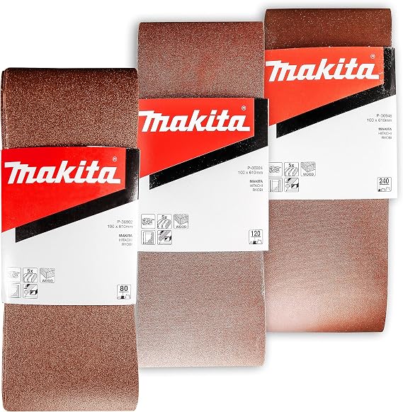 Makita 15 Piece - 4" Multi-Grit Sanding Belt Set For 4" Belt Sanders Complete Sanding Set For Wood & Metal - 80-240 Grits