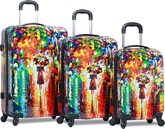 Dejuno Women's 3-Piece Lightweight Hardside Spinner Upright Luggage Set, Parisian Nights