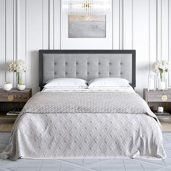 Boyd Sleep Upholstered Button Tufted Headboard, Easy Assembly: Gray, Queen/Full