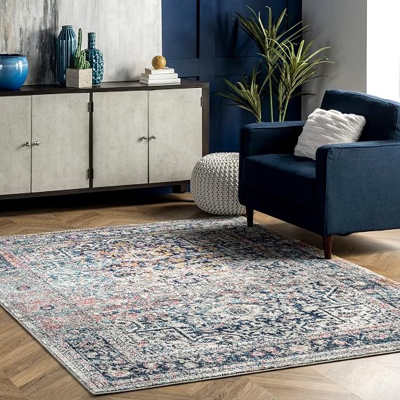 nuLOOM Lilah Blue Medallion Power Loomed Area Rug, 2' x 3' | Nuloom Lilah Medallion 2' x 3' Accent Rug for Living Room Bedroom Dining Room Entryway, Blue