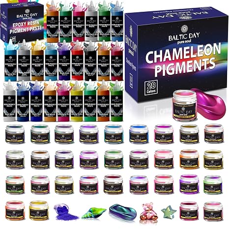 24 Pigment Pastes [20g] + 28 Chameleon Mica Powders for Epoxy Resin Set - Epoxy Resin Color Pigment - Chameleon Pigments