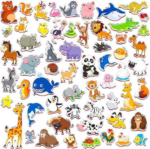SpriteGru 60 PCS Cartoon Animals Zoo Magnets for Toddlers Kids, Perfect Preschool Learning