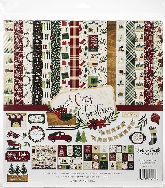 Echo Park Paper Company paper, red, green, black, cream, woodgrain 12-x-12-Inch