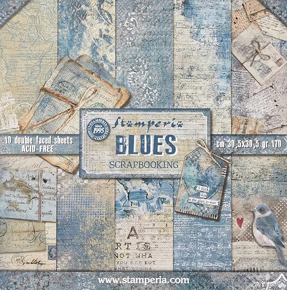 Stamperia Double-Sided Scrap Paper Pad 10 Sheets, 5 (12 x 12 Inches) Blues, Multicoloured, 30.5 x 30.5 cm
