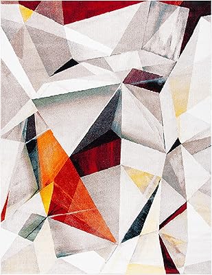 SAFAVIEH Porcello Collection Area Rug - 8 x 10, Light Grey & Orange, Modern Abstract Design, Non-Shedding & Easy Care, Ideal for High Traffic Areas in Living Room, Bedroom PRL6940F