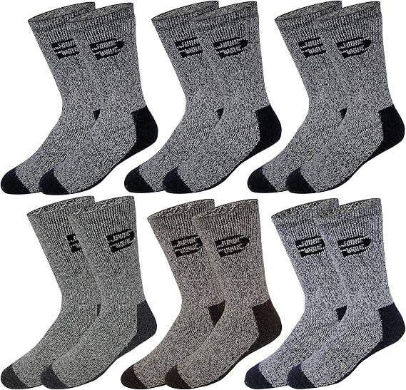 Different Touch 6 Pairs Pack Men's Heavy Weight Outdoor Merino Wool Hiking Winter Thermal Boot Socks